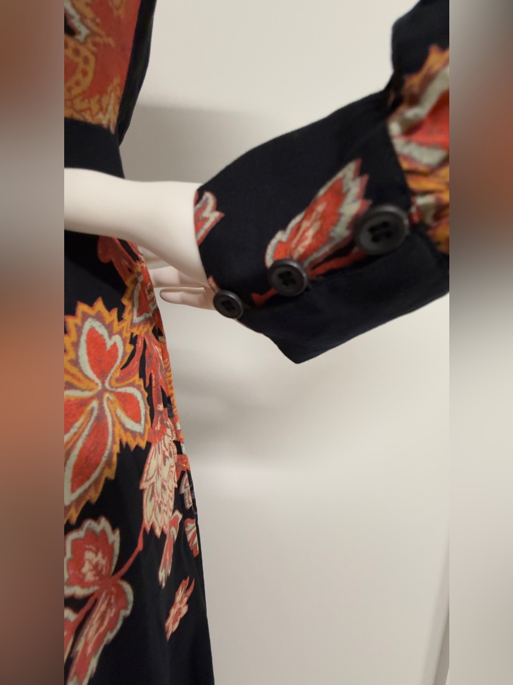 Free People Black Floral Boho Button Front Midi Dress Size 2 - Picture 11 of 16